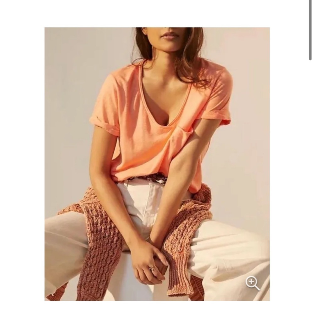 Anthropologie Tla Mango Orange Classic Pocket Tee Shirt Basic Classic Sz S NEW